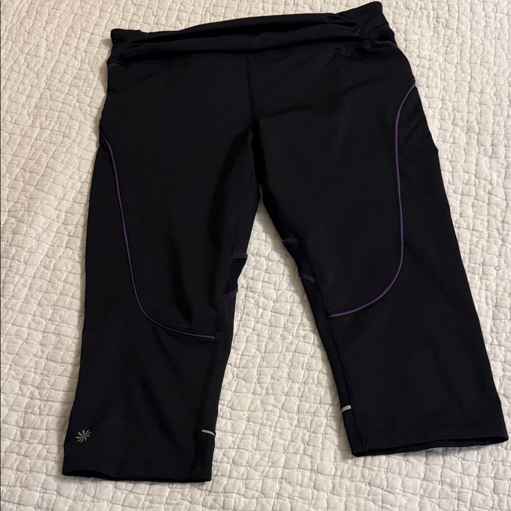 Athleta Black Capri with Purple Piping
